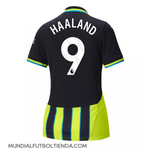 Camiseta Manchester City Erling Haaland #9 Segunda Equipación Replica 2024-25 para mujer mangas cortas